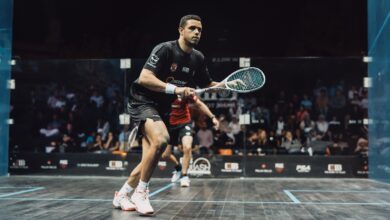 صورة ثلاثة لاعبين مصريين ينضمون إلى الجولة الثالثة من بطولة CIB العالم للإسكواش في نادي بالم هيلز