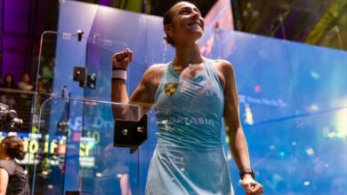 صورة نجمة وادى دجلة هانيا الحمامي تتأهل إلى نصف نهائي بطولة ميلووكي هونج كونج للإسكواش